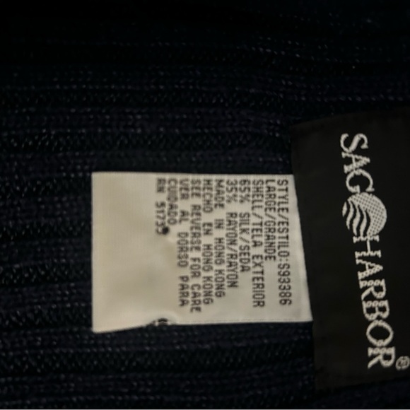Sag Harbor Navy Short Sleeve Ribbed Sweater  65%Silk , 35%Rayon SZ Large - Picture 3 of 3